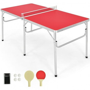 60 Inch Portable Tennis Ping Pong Folding Table with Accessories-Red - Color: Red D681-SP37197RE