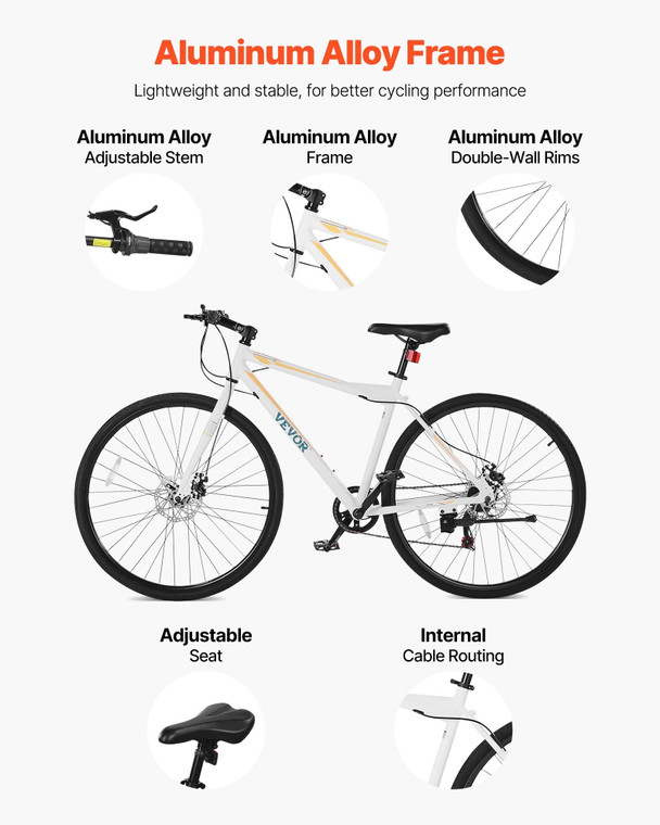 Hybrid Bike, Lightweight Aluminum Frame Bike, 700c Wheel Men Women Hybrid Bicycle, Step-Over Adult  E415-HHXZXCSTEPOVQNZMY001V0