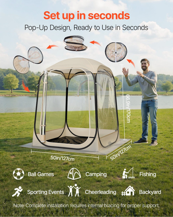 Pop up Sports Tent, 50x50 in Clear Bubble Tent for 1 Person, Waterproof Outdoor Pod with Floor Mat  E415-YDZ5050INCH068GSC001V0