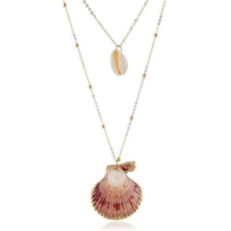 Beach Fashion Seashell Pendants Two Layers Women Costume Necklace A392-fane6010