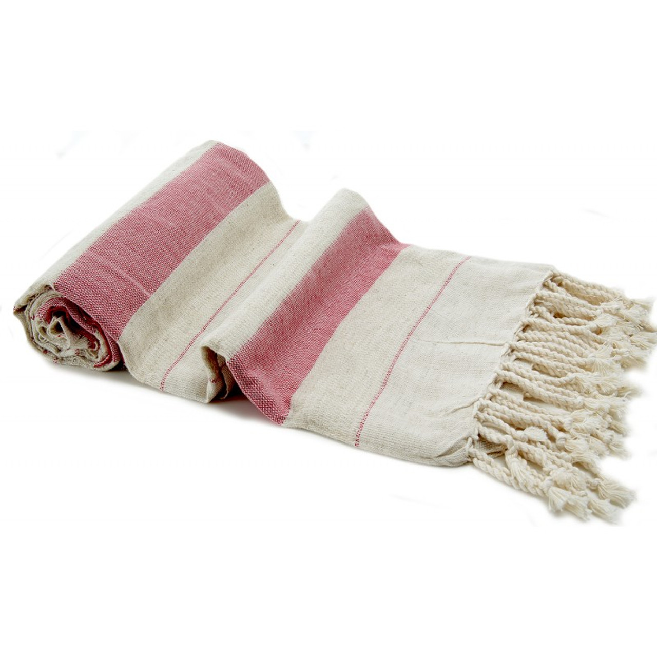Linen Turkish Towel -  Natural Colour with Red Stripes