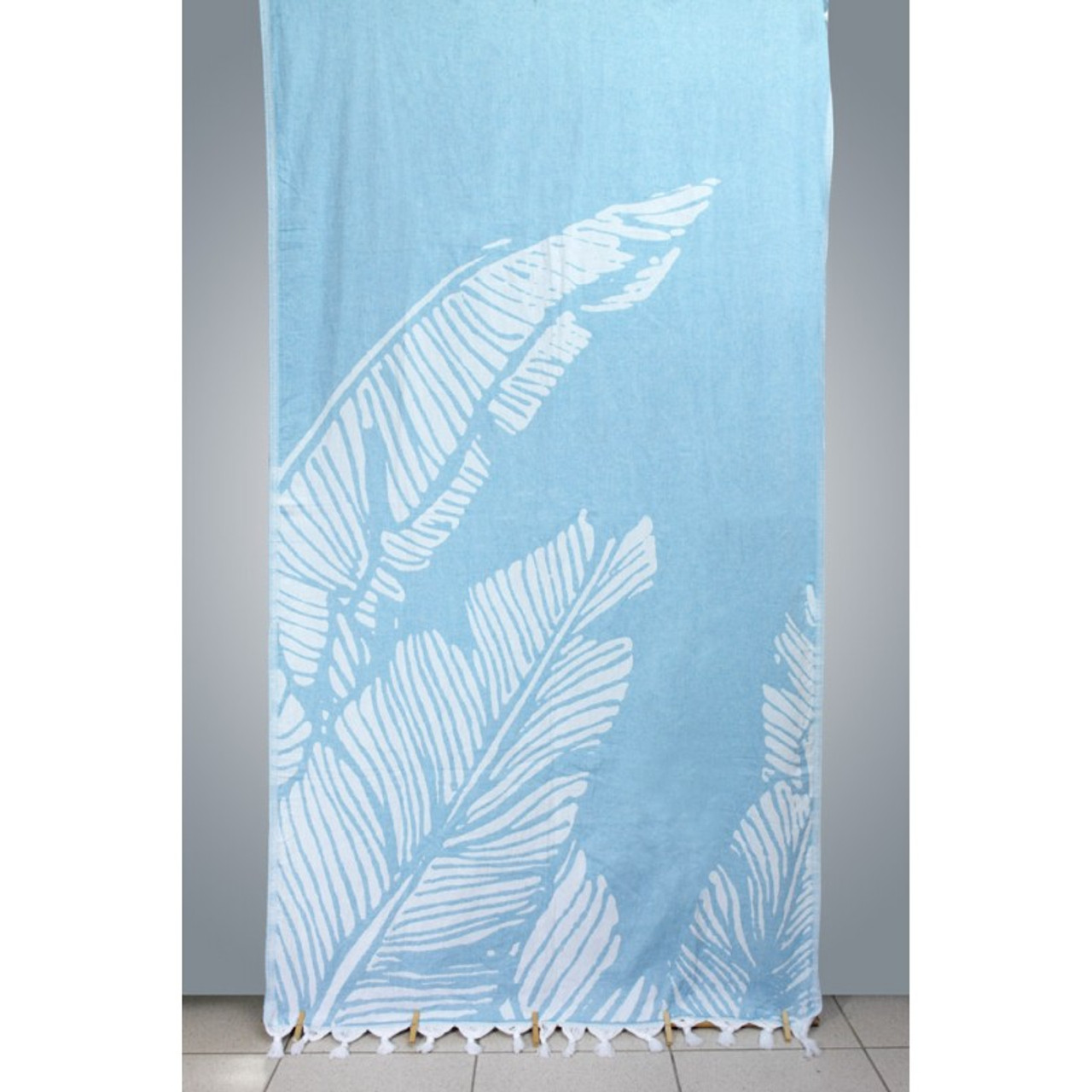 Printed Cotton Turkish Towel -  Palm Leaves Pattern - Blue