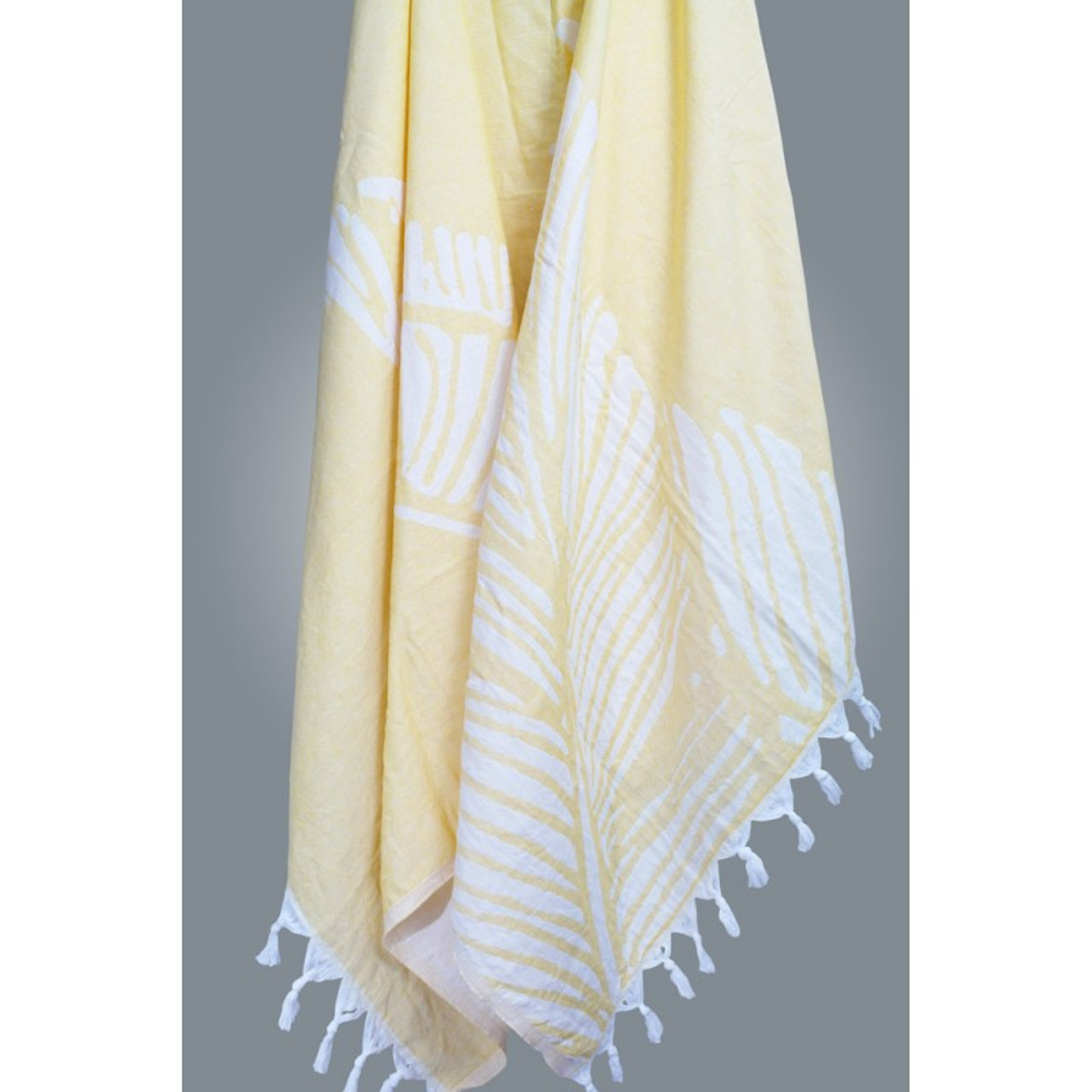 Printed Cotton Turkish Towel -  Palm Leaves Pattern - Yellow
