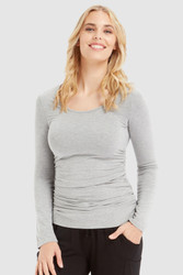 Bamboo Body Long Sleeve Ruched Tee - Light Grey Marle