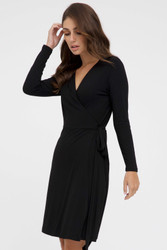 Bamboo Body Long Sleeve Wrap Dress - Black