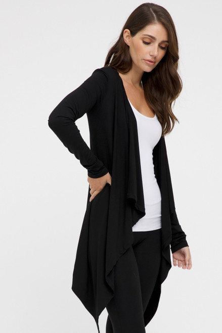 Bamboo Body Waterfall Cardigan - Black 