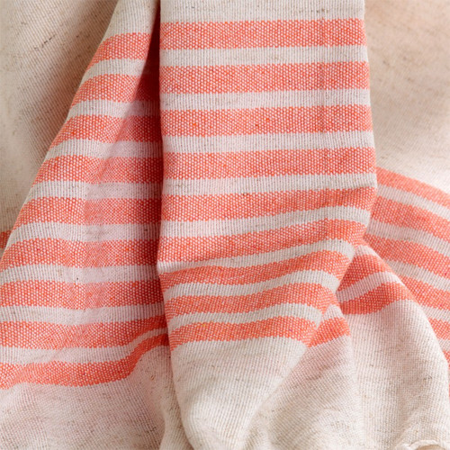 Linen Turkish Towel -  Natural Colour with Orange Stripes