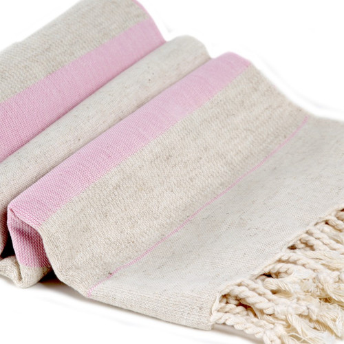 Linen Turkish Towel -  Natural Colour with Pink Stripes