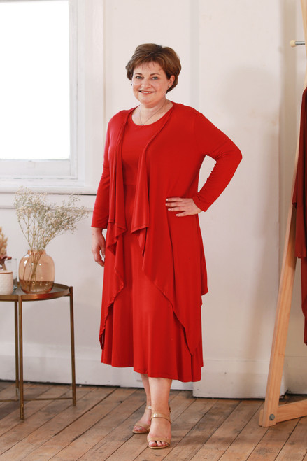 Bamboo Body Waterfall Cardigan - WarmRed