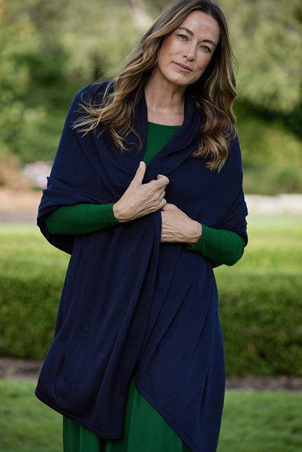 Bamboo Body Lightweight Bamboo Cashmere Wool Travel Wrap - Dark Navy
