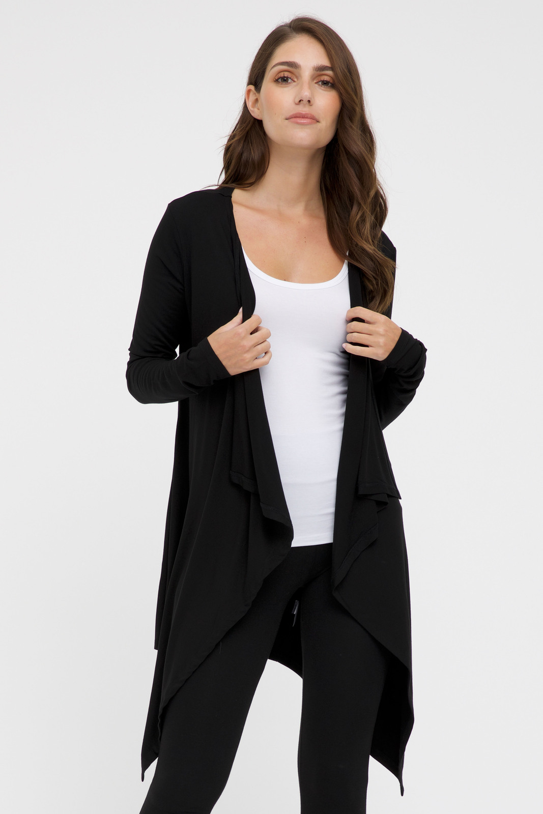 Bamboo Body Waterfall Cardigan - Black 