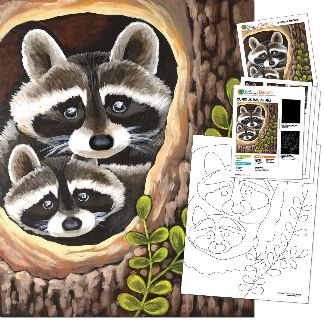 Paint By Numbers Adults kids Cute Raccoons DIY Painting Kit