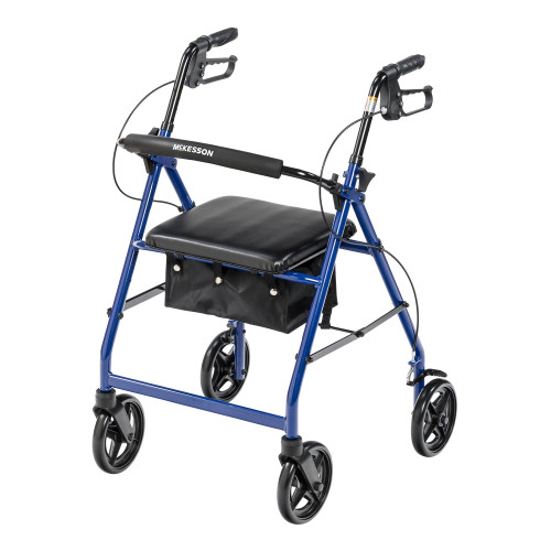 McKesson Blue Four-Wheel Rollator, 33 to 38 Inch Handle Height