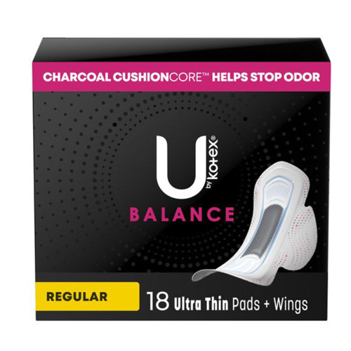 U by Kotex® Balance Ultra Thin Charcoal Pads with Wings, Regular