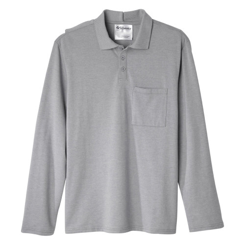 Silverts® Men's Adaptive Open Back Long Sleeve Polo Shirt, Heather Gray, 3X-Large