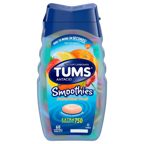 Tums Smoothies Extra Strength 750 Antacid Chewable Tablets, Assorted Fruit