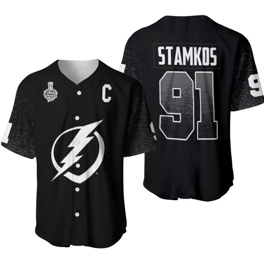 Tampa Bay Lightning Steven Stamkos Black Jersey Inspired Style Baseball Jersey