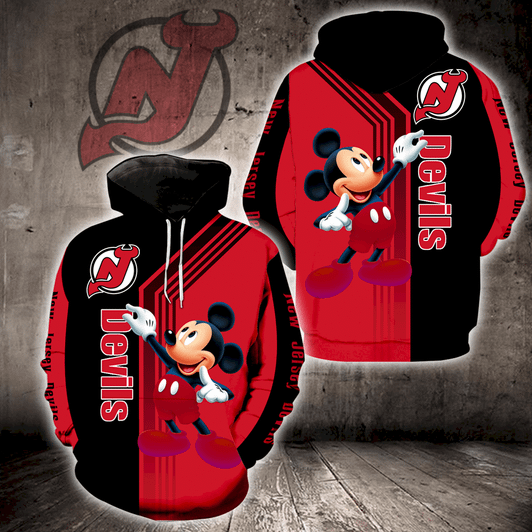 New Jersey Devils Mickey Mouse Full Print V1540 Hoodie And Zipper
