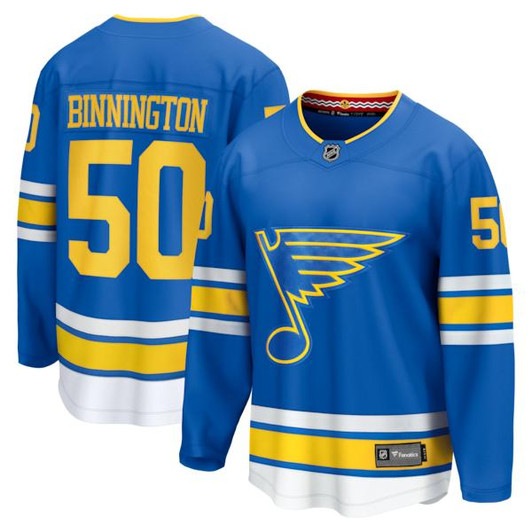 Men's St. Louis Blues Jordan Binnington Fanatics Blue Home Breakaway Jersey