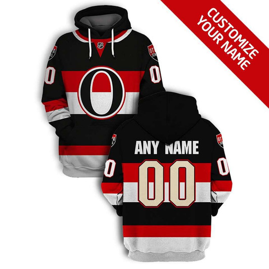 Ottawa Senators #00 3D Personalized Black Jersey Style Gift With Custom Number Name For Senators Fans Hoodie