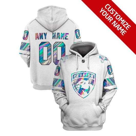 Florida Panthers #00 Any Name Nhl Team Iridescent White Jersey Style Gift With Custom Number Name For Florida Panthers Fans Hoodie