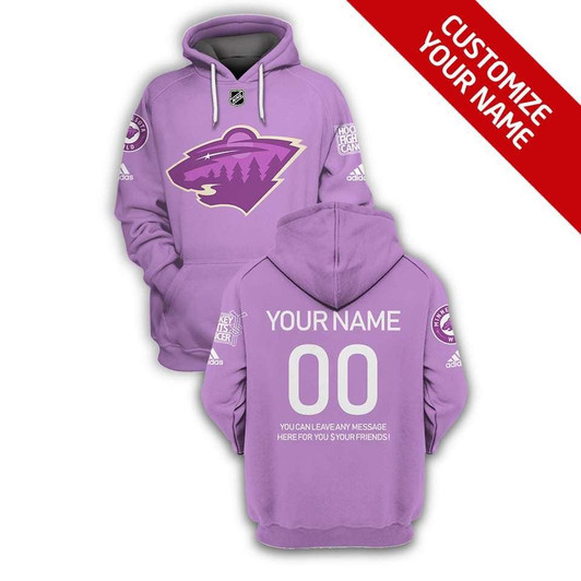 Minnesota Wild #00 3D Personalized Pink Jersey Style Gift With Custom Number Name For Wild Fans Hoodie