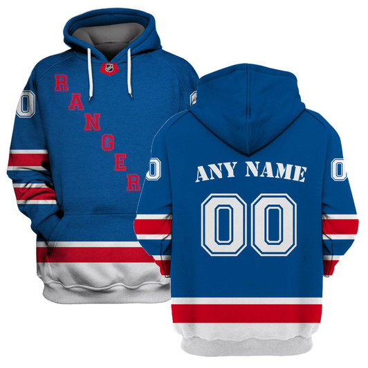 New York Rangers #00 3D Personalized Blue Jersey Style Gift With Custom Number Name For Rangers Fans Hoodie