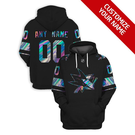 San Jose Sharks Nhl Personalized Number Name Black Jersey Style Gift For Hockey And Sharks Fans Hoodie