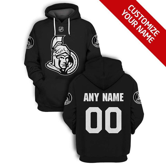 Ottawa Senators #00 3D Personalized Black Jersey Style Gift With Custom Number Name For Senators Fans Hoodie