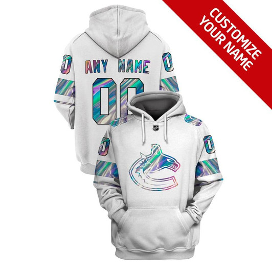 Vancouver Canucks #00 Any Name Nhl Team Iridescent White Jersey Style Gift With Custom Number Name For Vancouver Canucks Fans Hoodie