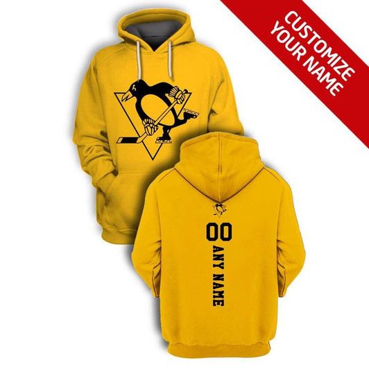 Pittsburgh Penguins #00 3D Personalized Gold Jersey Style Gift With Custom Number Name For Penguins Fans Hoodie