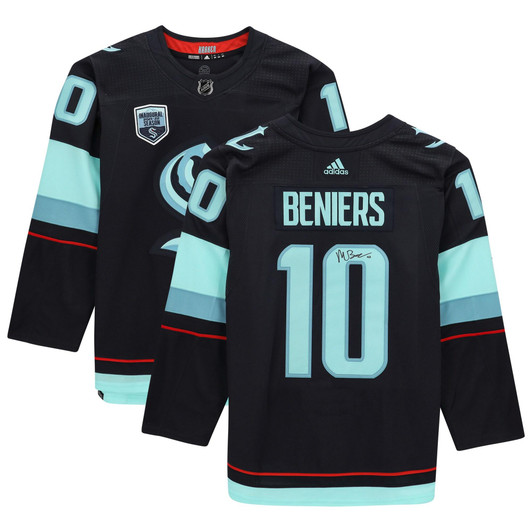 Matt Beniers Seattle Kraken Fanatics  Autographed adidas  Jersey - Deep Sea Blue