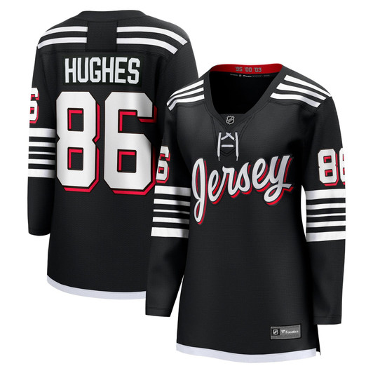 Jack Hughes New Jersey Devils Fanatics Branded Women's Alternate Premier Breakaway Player Jersey - Black