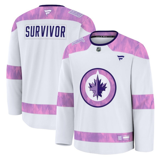 Men's Winnipeg Jets Fanatics White Hockey Fights Cancer Survivor Practice Jersey