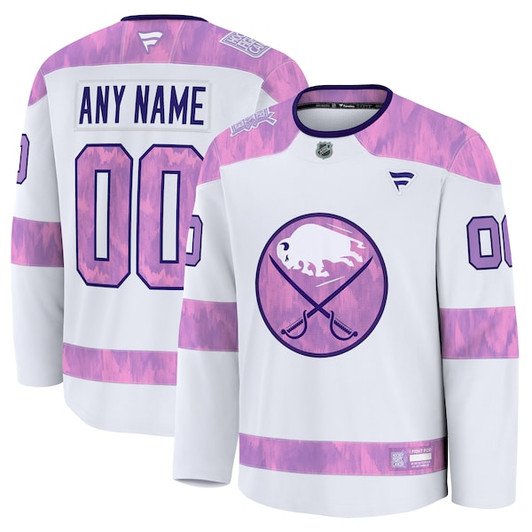 Men's Buffalo Sabres  Fanatics White 2024 Hockey Fights Cancer Custom Practice Jersey