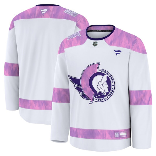 Men's Ottawa Senators  Fanatics White 2024 Hockey Fights Cancer Practice Jersey