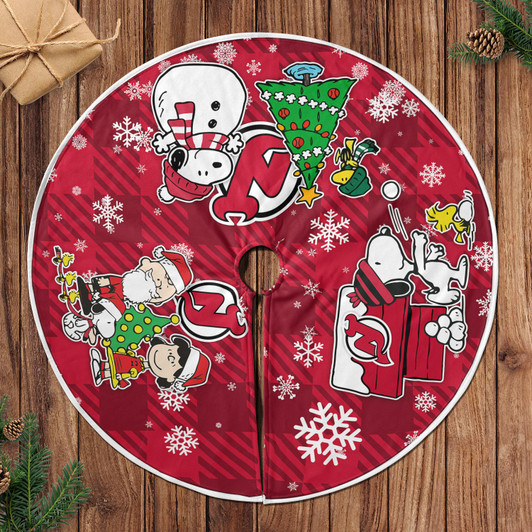 New Jersey Devils Christmas Tree Skirt Snoopy Dog Christmas Holiday Tartan Background