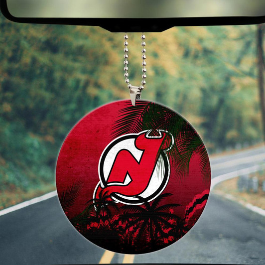New Jersey Devils Car Ornament Coconut Tree Tropical Grunge  - NHL