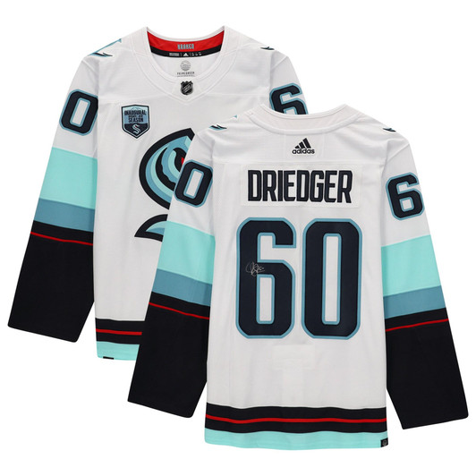 Chris Driedger Seattle Kraken Fanatics  Autographed adidas  Jersey with Inaugural Season Patch - White