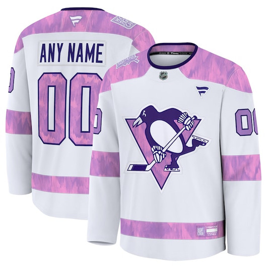 Men's Pittsburgh Penguins  Fanatics White 2024 Hockey Fights Cancer Custom Practice Jersey