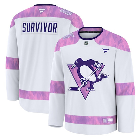 Men's Pittsburgh Penguins Fanatics White Hockey Fights Cancer Survivor Practice Jersey