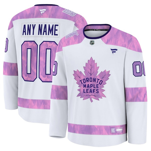 Men's Toronto Maple Leafs  Fanatics White 2024 Hockey Fights Cancer Custom Practice Jersey