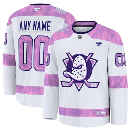 Men's Anaheim Ducks  Fanatics White 2024 Hockey Fights Cancer Custom Practice Jersey