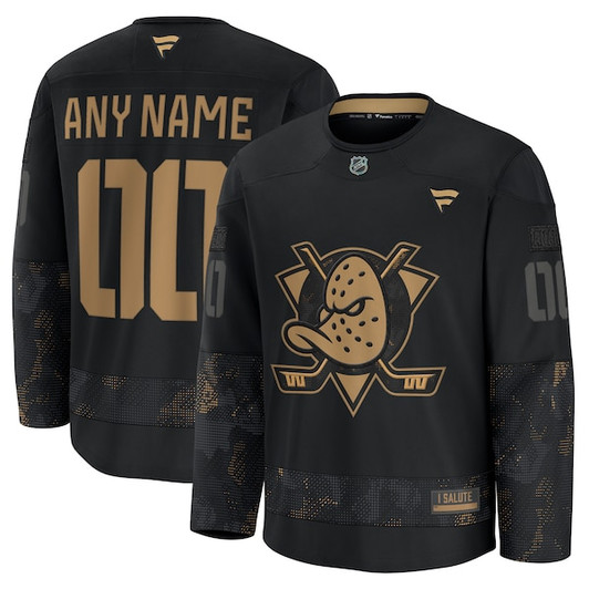 Men's Anaheim Ducks  Fanatics Black 2024 Military Appreciation Custom Practice Jersey