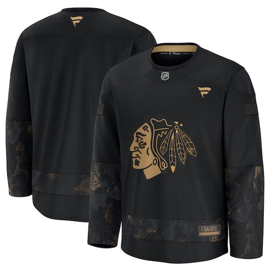 Men's Chicago Blackhawks  Fanatics Black 2024 Military Appreciation Practice Jersey