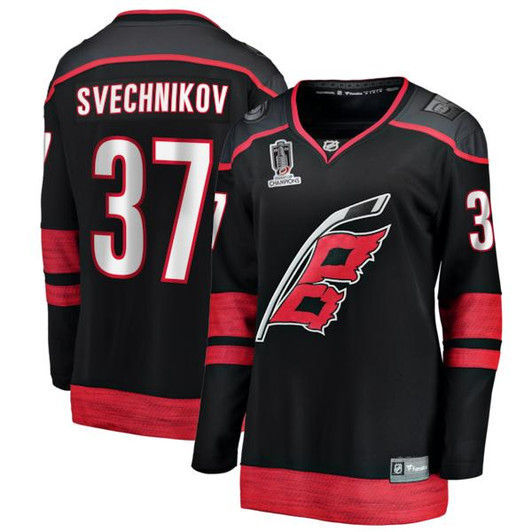 Women's Carolina Hurricanes Andrei Svechnikov Fanatics Black 2026 Stanley Cup Champions Home Breakaway Jersey