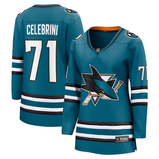 Women's San Jose Sharks Macklin Celebrini Fanatics Teal  Home Breakaway Jersey