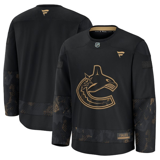 Men's Vancouver Canucks  Fanatics Black 2024 Military Appreciation Practice Jersey