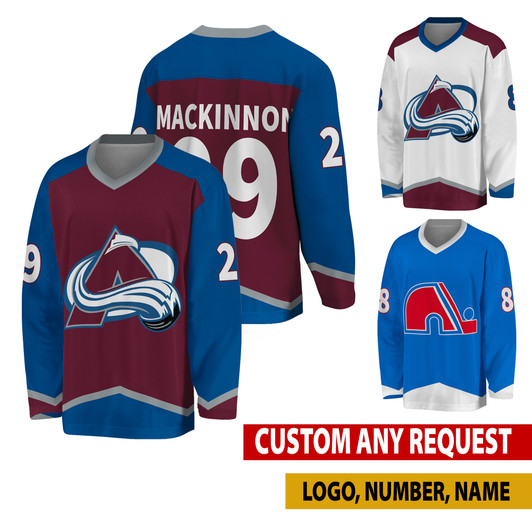 Personalized Colorado Avalanche Hockey Jersey, Colorado Jersey For Men With Your Team Name, Nathan MacKinnon Cale Makar Fan Hockey Jersey
