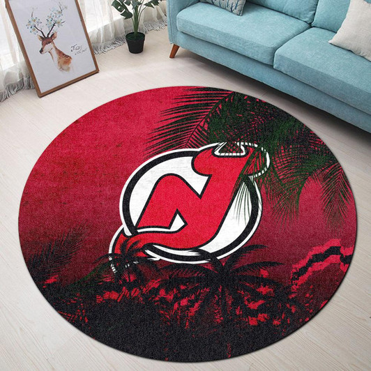 New Jersey Devils Roundrug Coconut Tree Tropical Grunge  - NHL